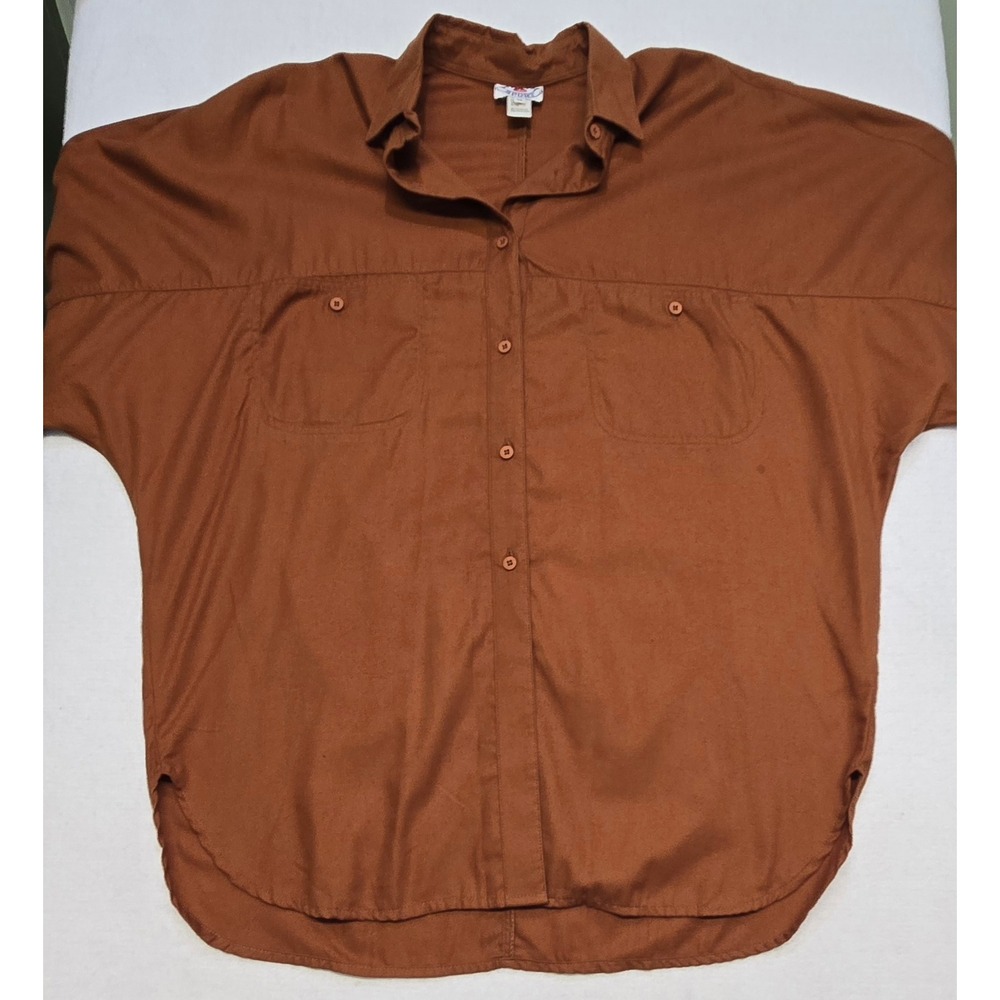 VTG Regatta Sport Brown Cotton Button‎ Down Shirt Top Dolman Sleeve Womens M